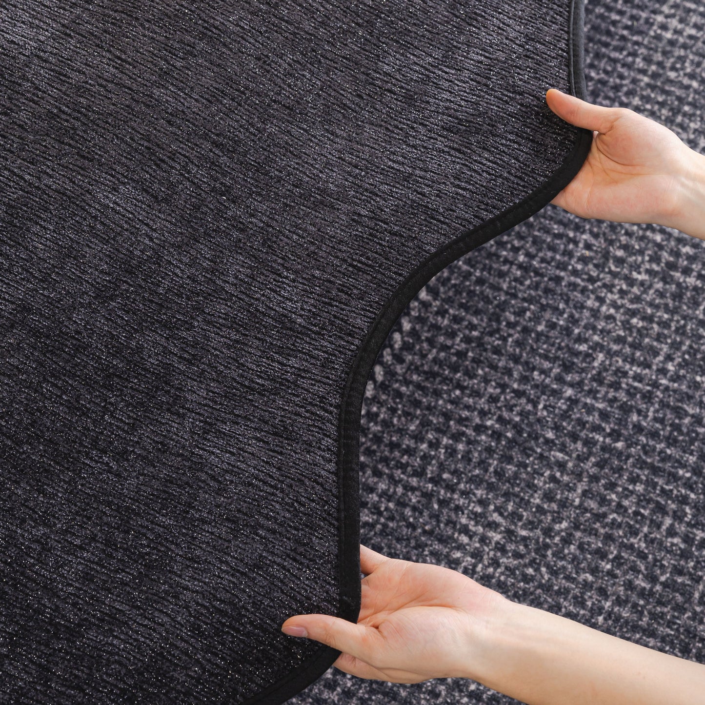 Chenille Couch Cover with Scalloped Edge, Non-Slip Modular Slipcover Sectional shown in dark fabric detail.