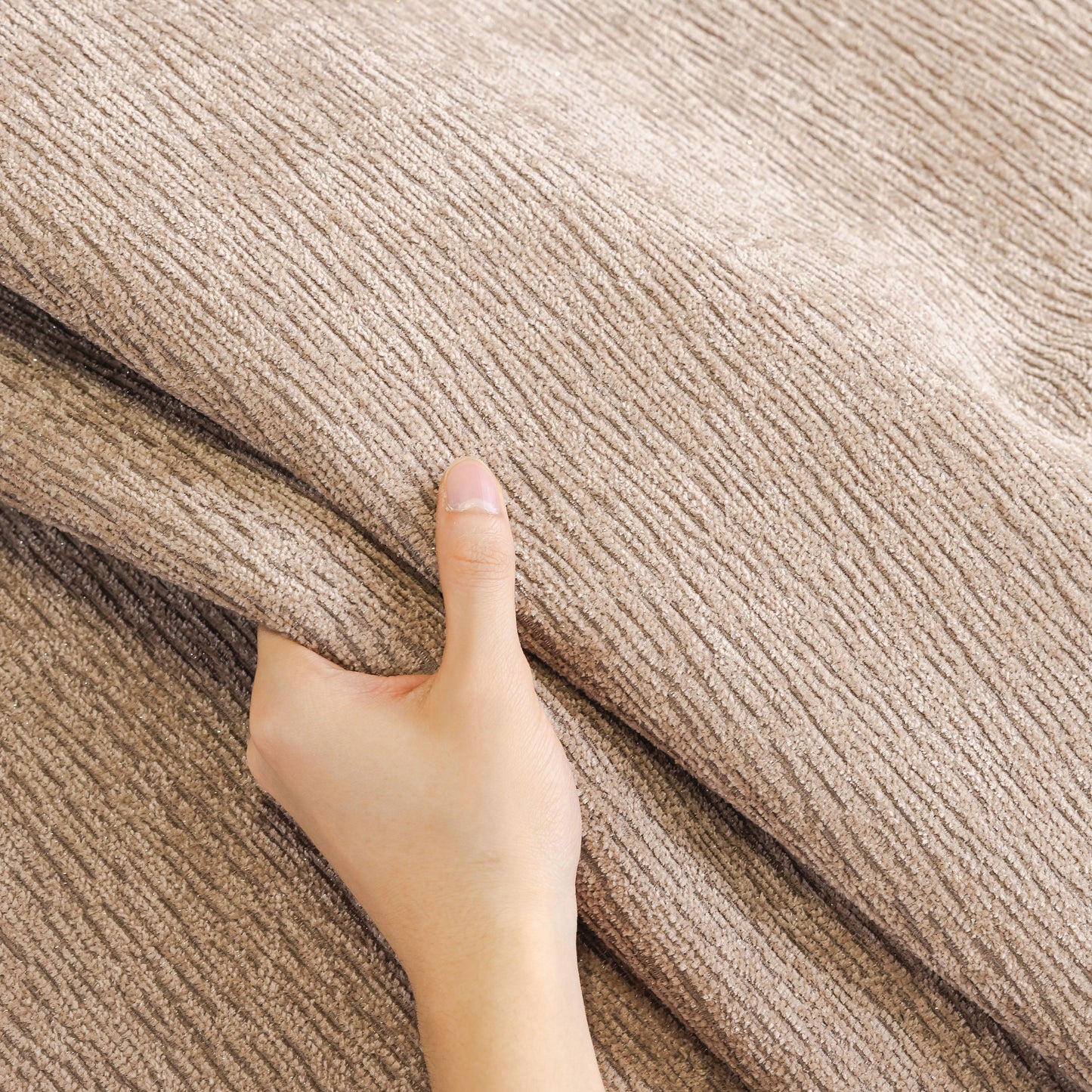 Close-up of plush texture on Chenille Couch Cover with Scalloped Edge, Non-Slip Modular Slipcover Sectional