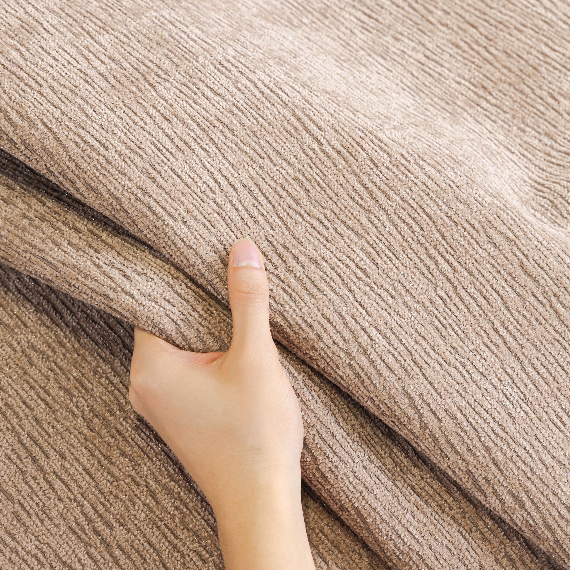 Close-up of plush texture on Chenille Couch Cover with Scalloped Edge, Non-Slip Modular Slipcover Sectional