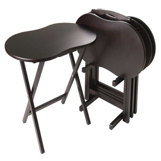 5-Piece TV Table Set in Espresso Finish with Peanut Shape Top showcasing unique table design and storage stand.