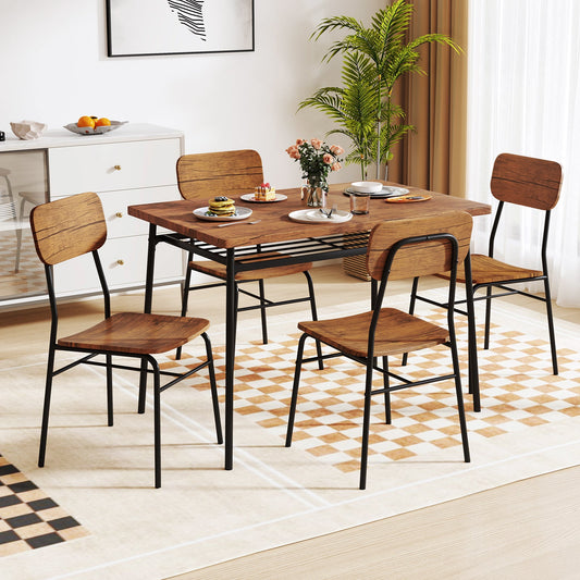 5-Piece Table Set for 4 with Metal Frame and Storage Rack-Brown in dining room setting