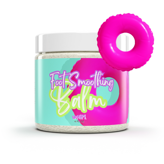 Summer Perfect Pedi Foot Balm in a turquoise jar with a pink circle, perfect for soothing and nourishing summer-ready feet.