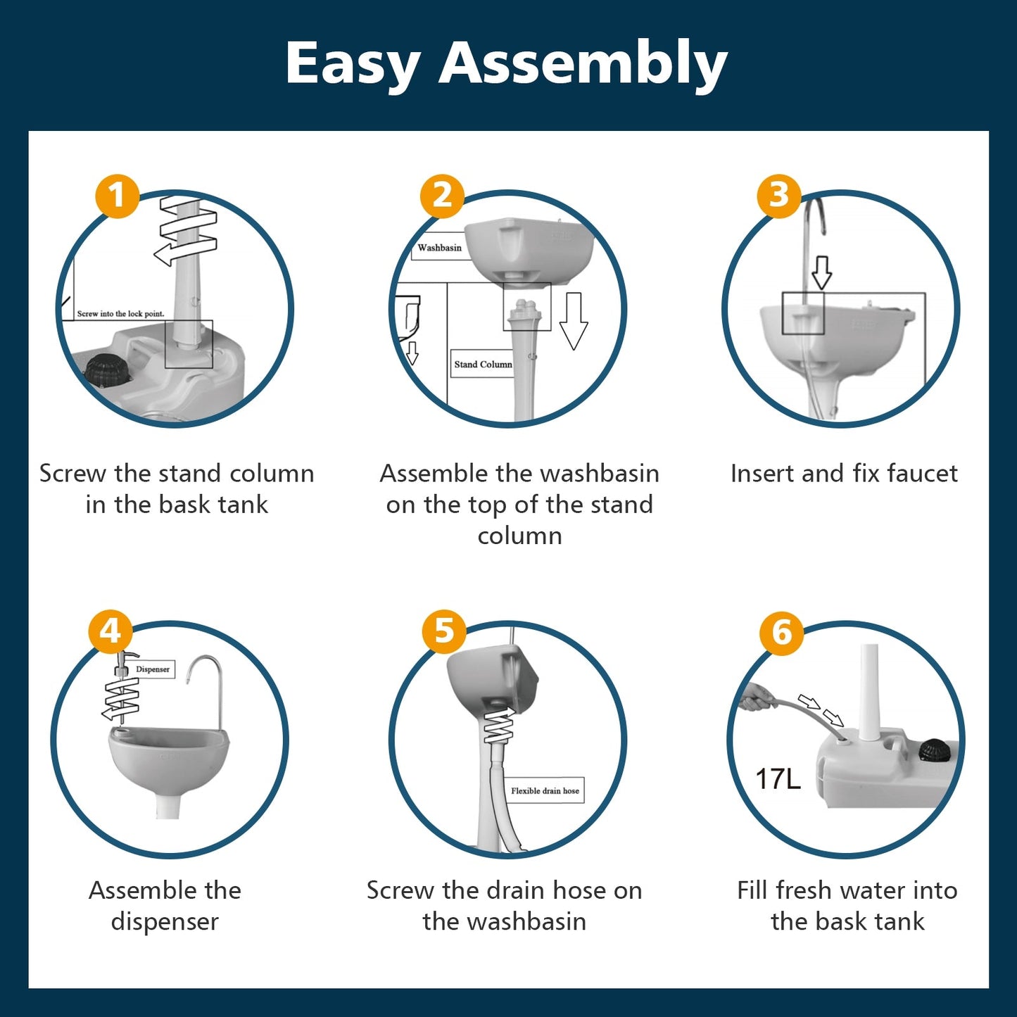 Step-by-step guide for assembling Camping Hand Wash Station Basin Stand with 4.5 Gallon Tank
