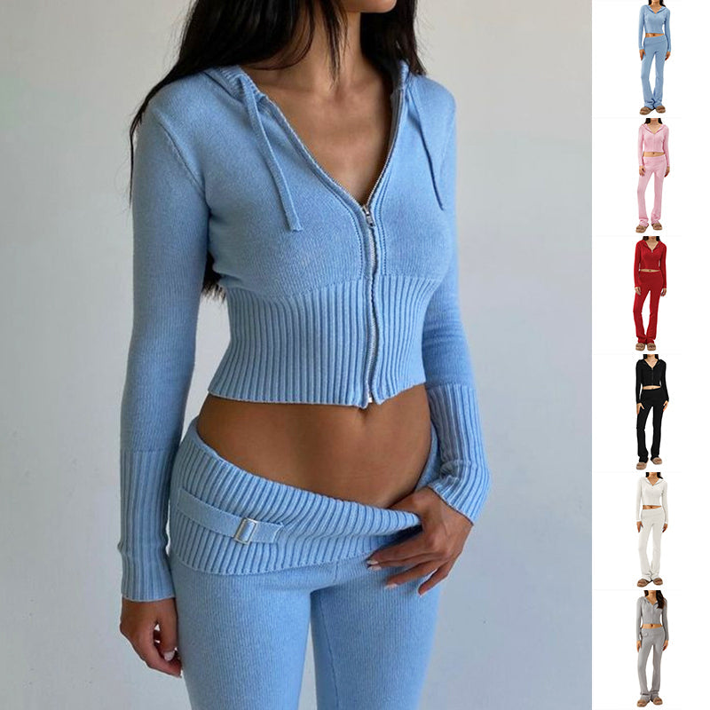 Long Sleeve Sweater And High Waist Long Pants Set in blue from Diversi Fashion, showcasing cozy and stylish design for women.