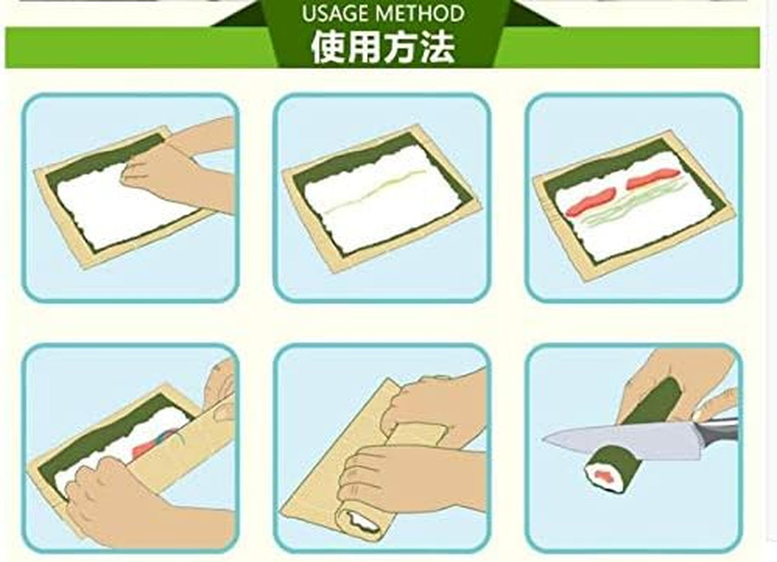 Step-by-step sushi rolling guide using Bamboo Sushi Rolling Mat & Rice Paddle Set (3-Piece)