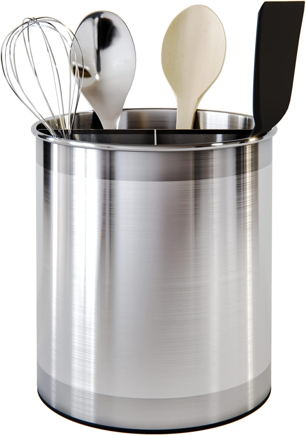 Extra Large Rotating Utensil Holder Caddy with Sturdy No-Tip Weighted Base, Removable Divider, and Gripped Insert: Metal | Rust Proof.