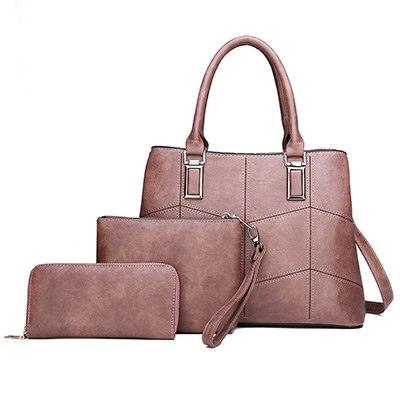 Luxury 3 Piece Leather Tote Set | Genuine Leather Cowgirl Shoulder Bag & Clutch displayed with elegant design.