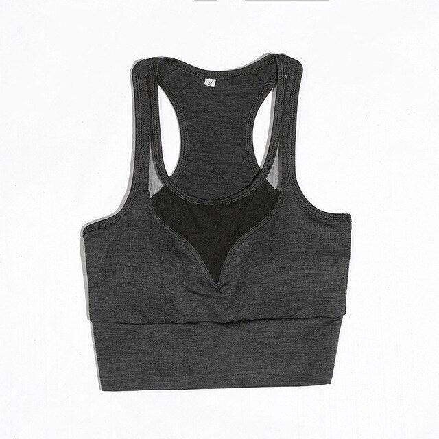 Mesh Insert Sports Bra Yoga Top | Stylish Country Girl Activewear for Fitness & Yoga in charcoal gray color with mesh detailing.