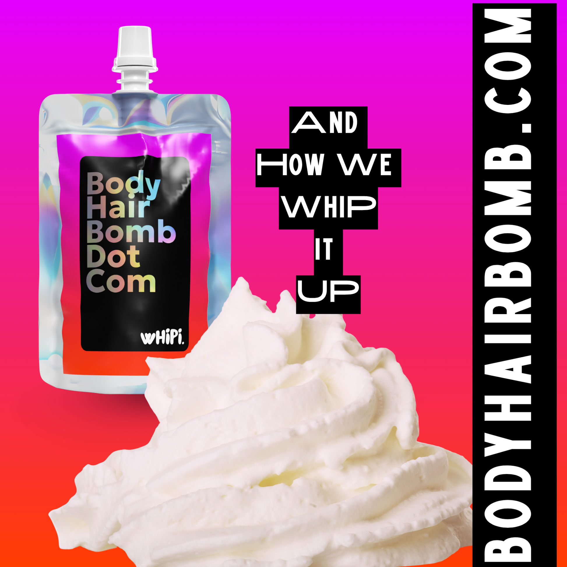 Body Hair Bomb Dot Com- Everything Cream packaging with whipped texture, showcasing multifunctional beauty and hydration solution.