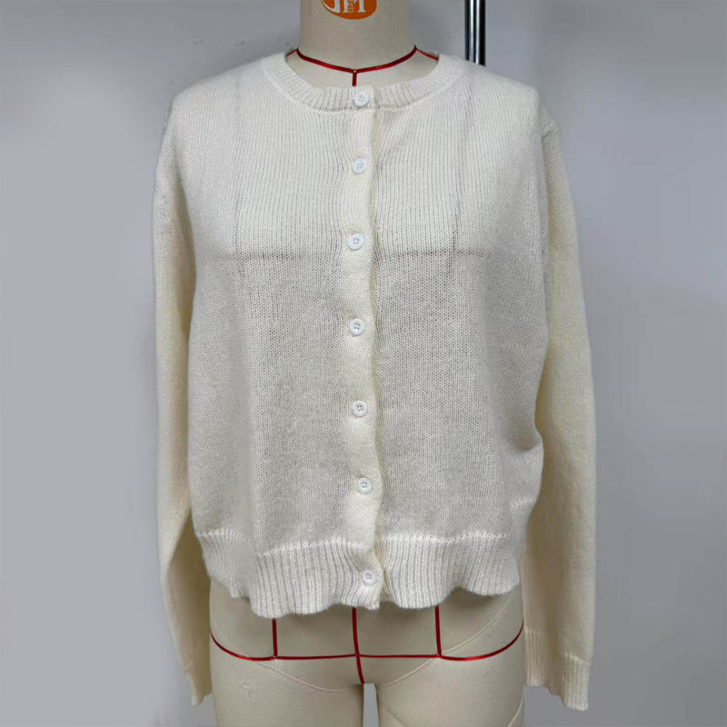 Light Ribbed Button-Up Cardigan