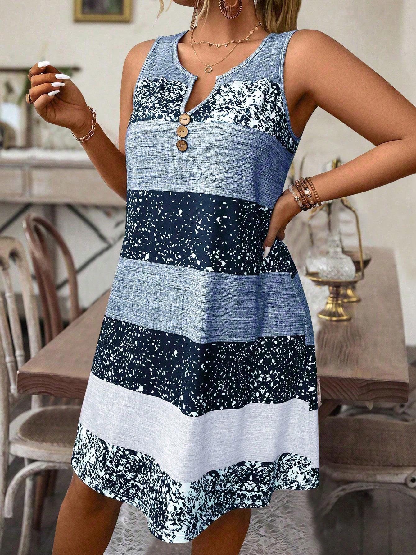 Plus Size Striped Tank Top & Skirt Set