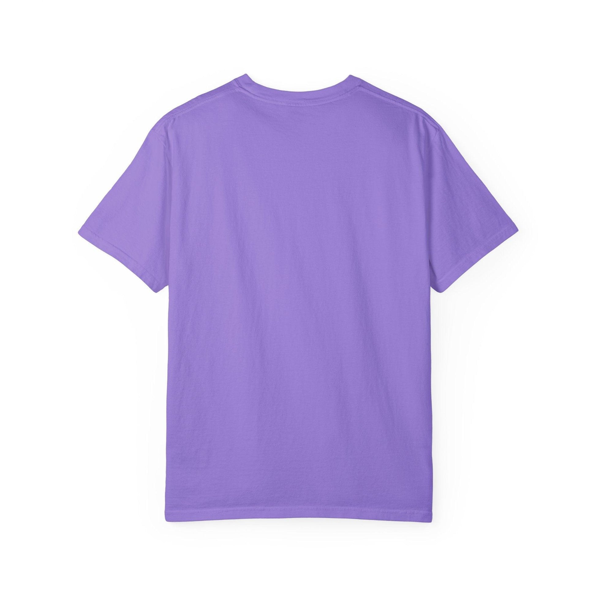 Everybody at the Bar Gettin Tipsy Unisex Garment-Dyed T-Shirt in purple, rear view