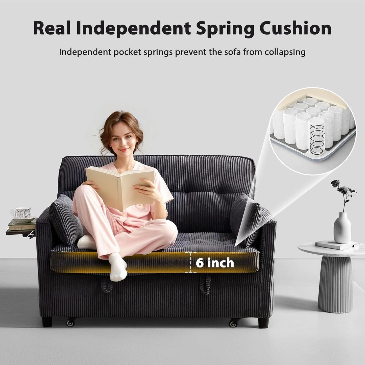55Inch Convertible Sleeper Sofa With USBPort Corduroy