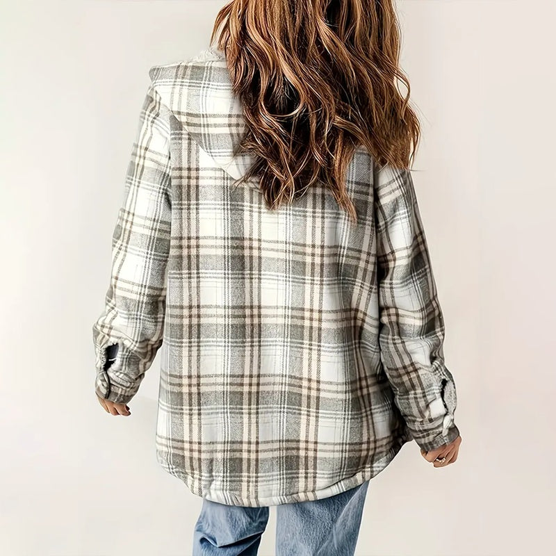 Women's Plaid Button-Up Long Sleeve Jacket