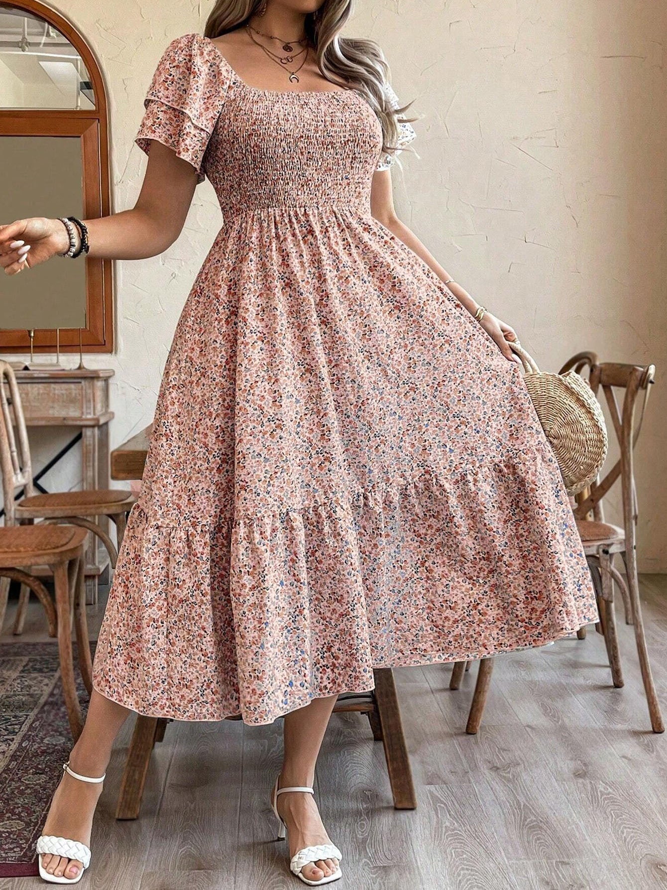 Plus Size Backless Midi Dress – Elegant Pleated Summer Party Dress