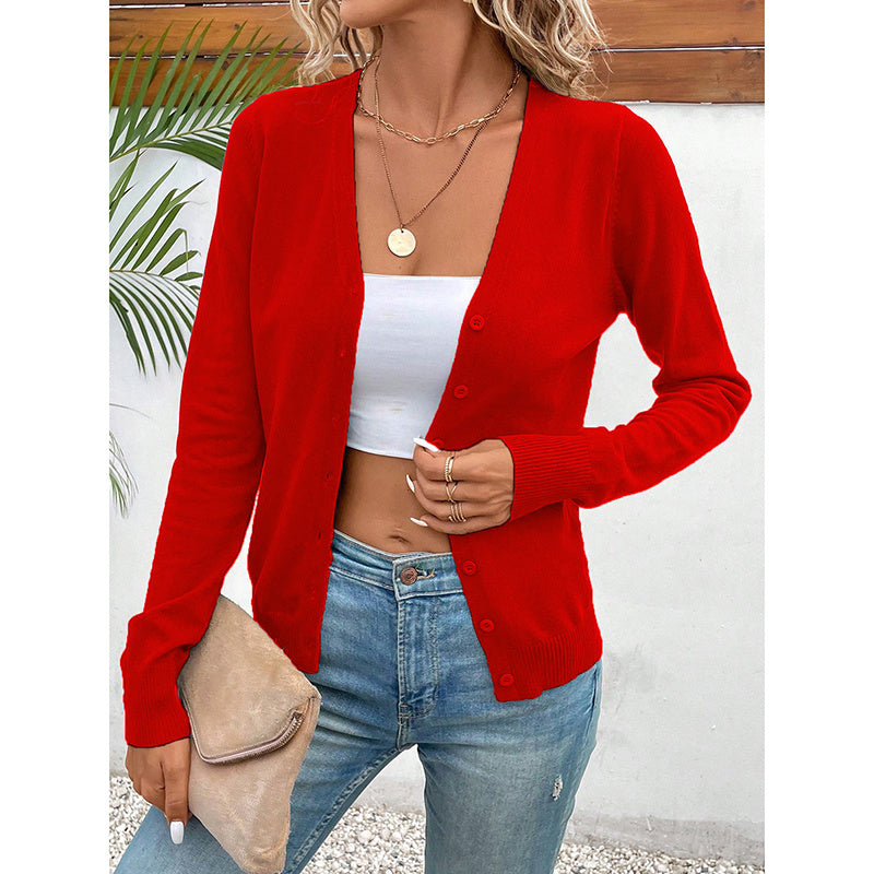 Women’s V‑Neck Button‑Down Cardigan Knit Sweater
