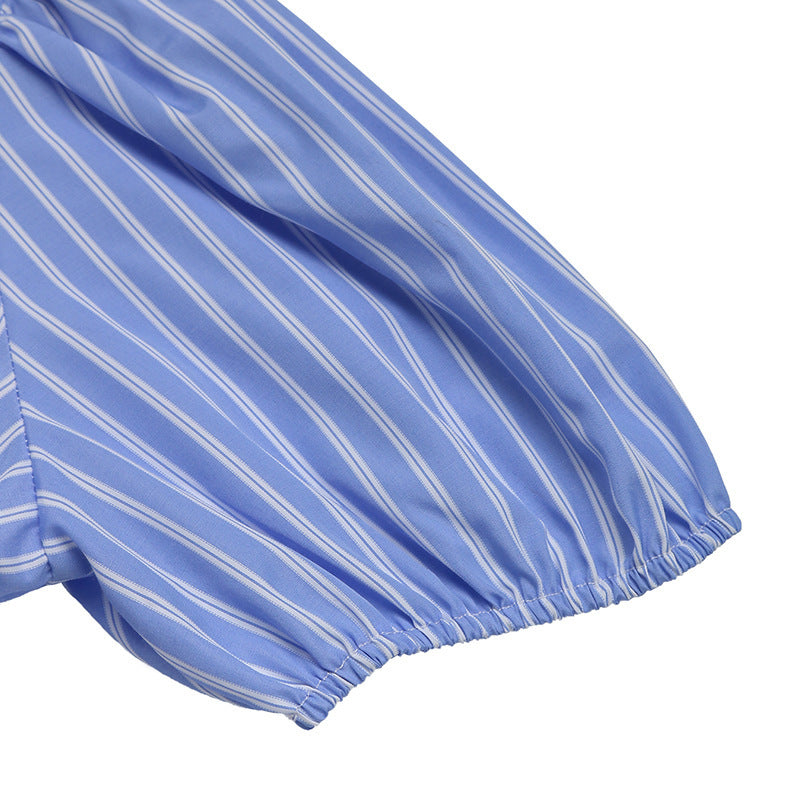 Women’s Striped Tie-Front Puff Sleeve Mini Dress