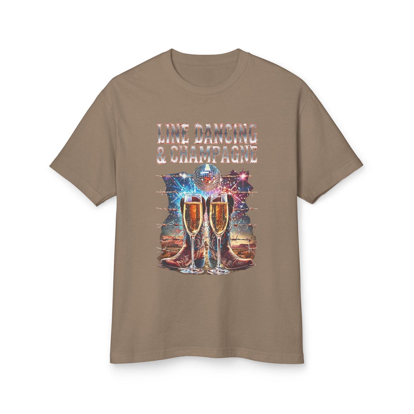 Women's Line Dancing and Champagne T-Shirt with western boots and champagne graphic