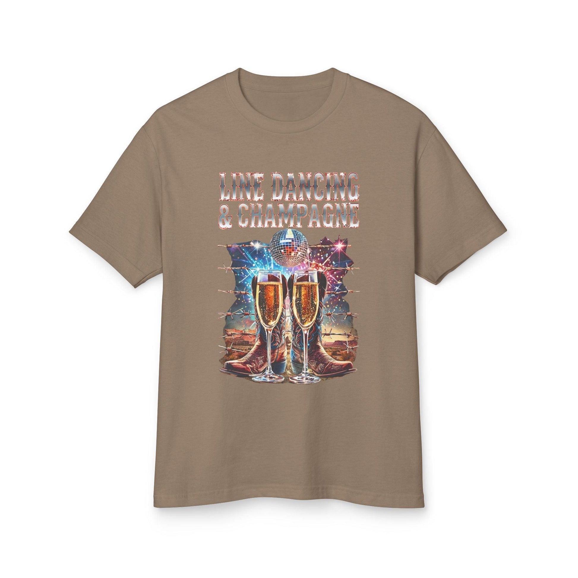 Women's Line Dancing and Champagne T-Shirt with western boots and champagne graphic