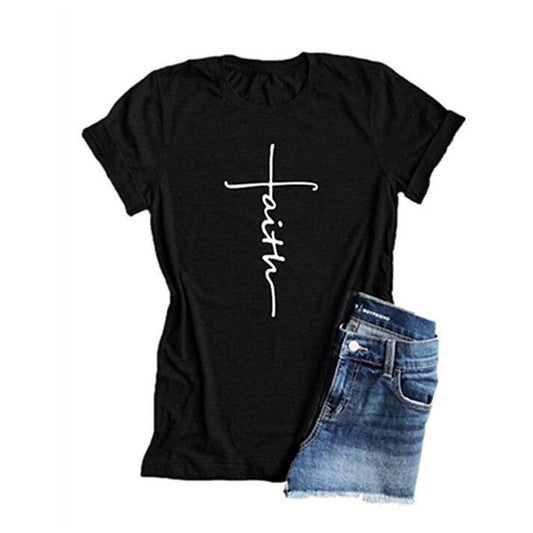 Faith Cross Country T-shirt - Religious and Stylish Shirt for Country Girls in black with cross design and "faith" lettering