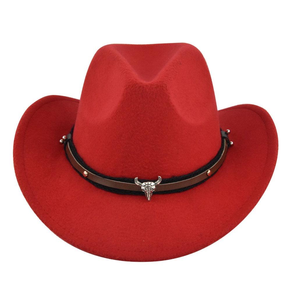 The Cleveland - Classic Bar Cowboy Hat - Wool Felt, Stylish & Durable in red with leather band and brass accents.