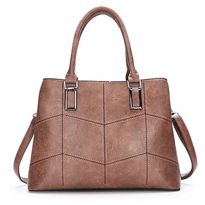 Luxury 3 Piece Leather Tote Set | Genuine Leather Cowgirl Shoulder Bag & Clutch in brown, spacious design with silver-plated accents.