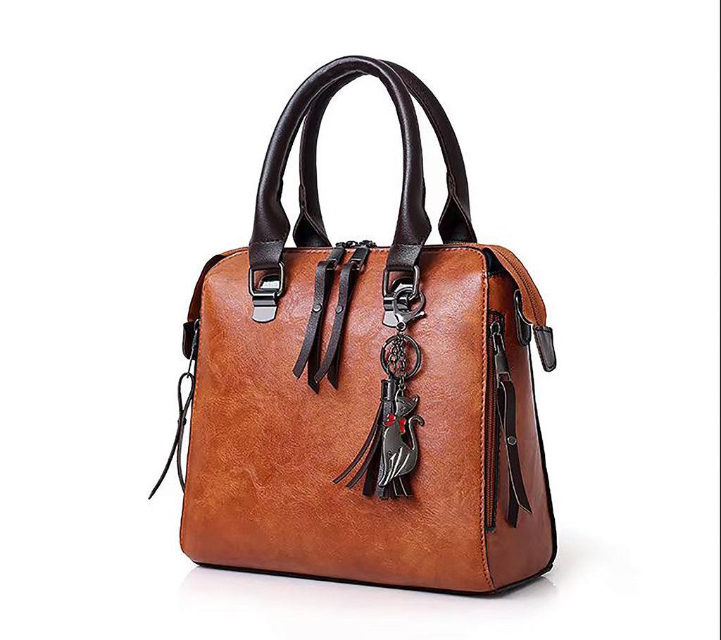 Vintage Leather 4-Piece Messenger Bag Set | Luxury Leather Tote featured in elegant brown with keychain accessory.