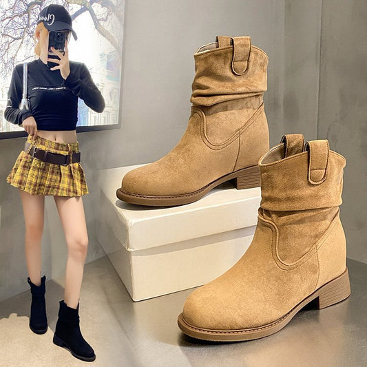 Women’s Suede Chunky Heel Slimming Ankle Boots