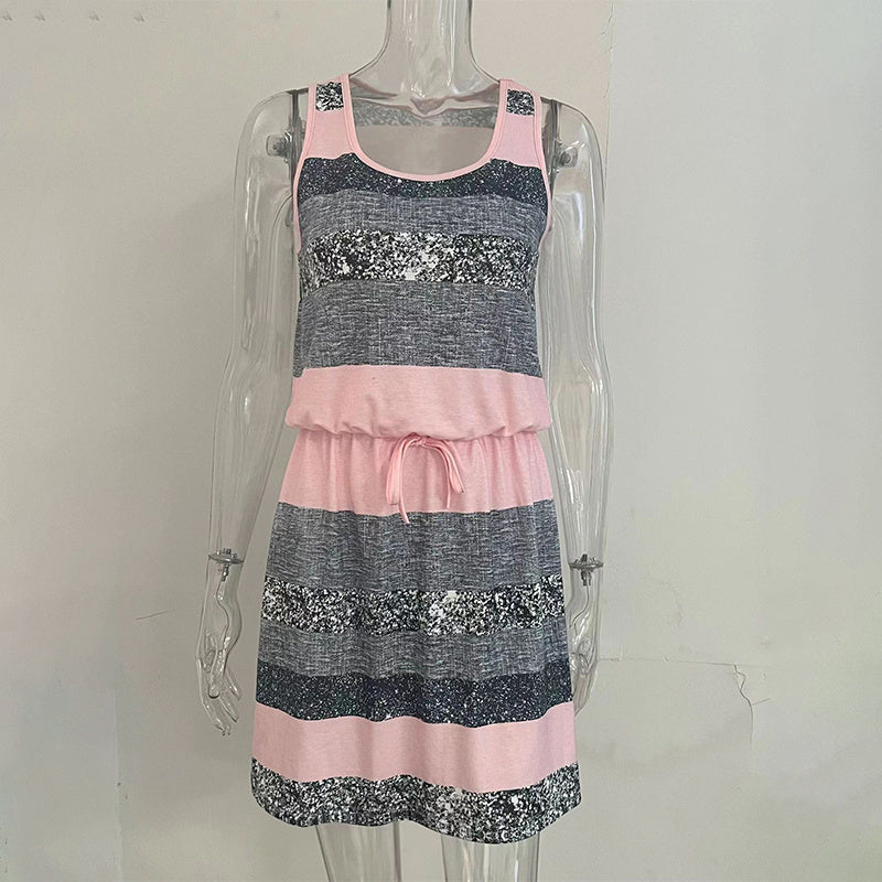 Women’s Color‑Block Striped Tie‑Waist Mini Dress