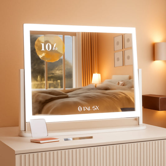 Lighted Makeup Mirror 17.3x13 Inch With 5X Magnification And LED Lights on bedroom vanity