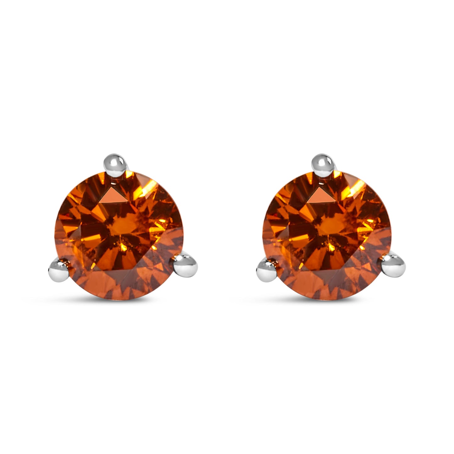 14K White Gold 1/2 Cttw Lab-Grown Round Brilliant-Cut Orange Diamond Classic 3-Prong Martini set Stud Earrings (Orange Color, VS1-VS2 Clarity)