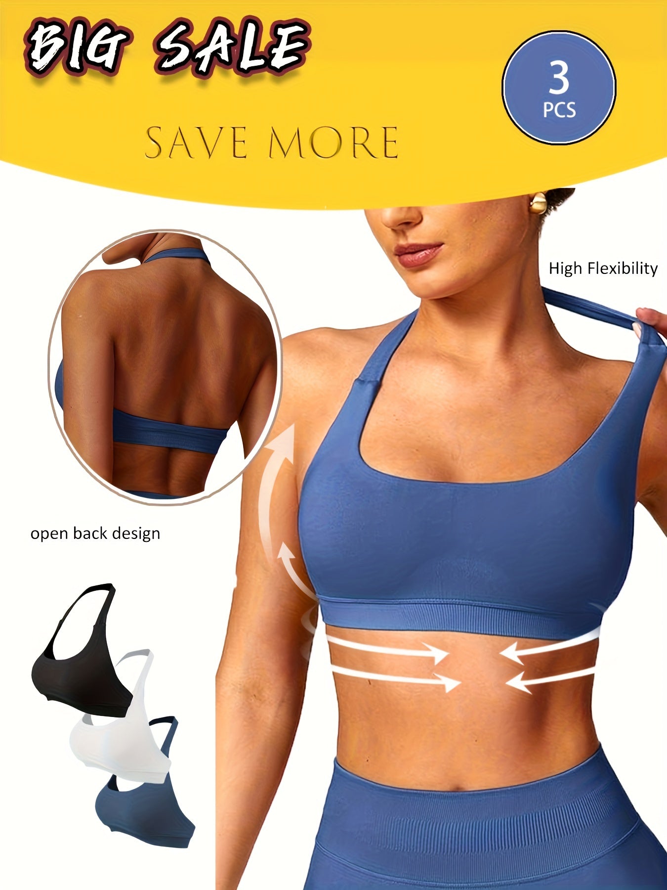 3-Pack Breathable Seamless Yoga Bras for Women