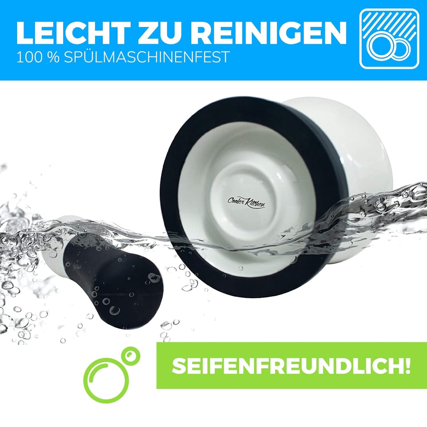 EZ-Grip Silicone & Porcelain Mortar and Pestle With Non-Slip Detachable Silicone Base - NEW DESIGN - Dishwasher Safe