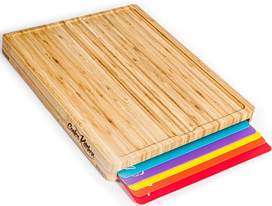Bamboo Cutting Board by Cooler Kitchen with multicolor thick mats, eco-friendly and durable, 15.73x13.78x1 inches, premium bamboo design.