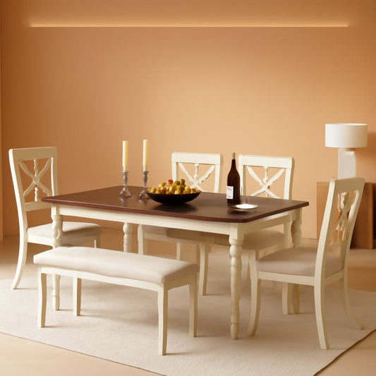 71 Inch Premium Solid Wood Dining Table Walnut Finish with chairs in warm dining room setting