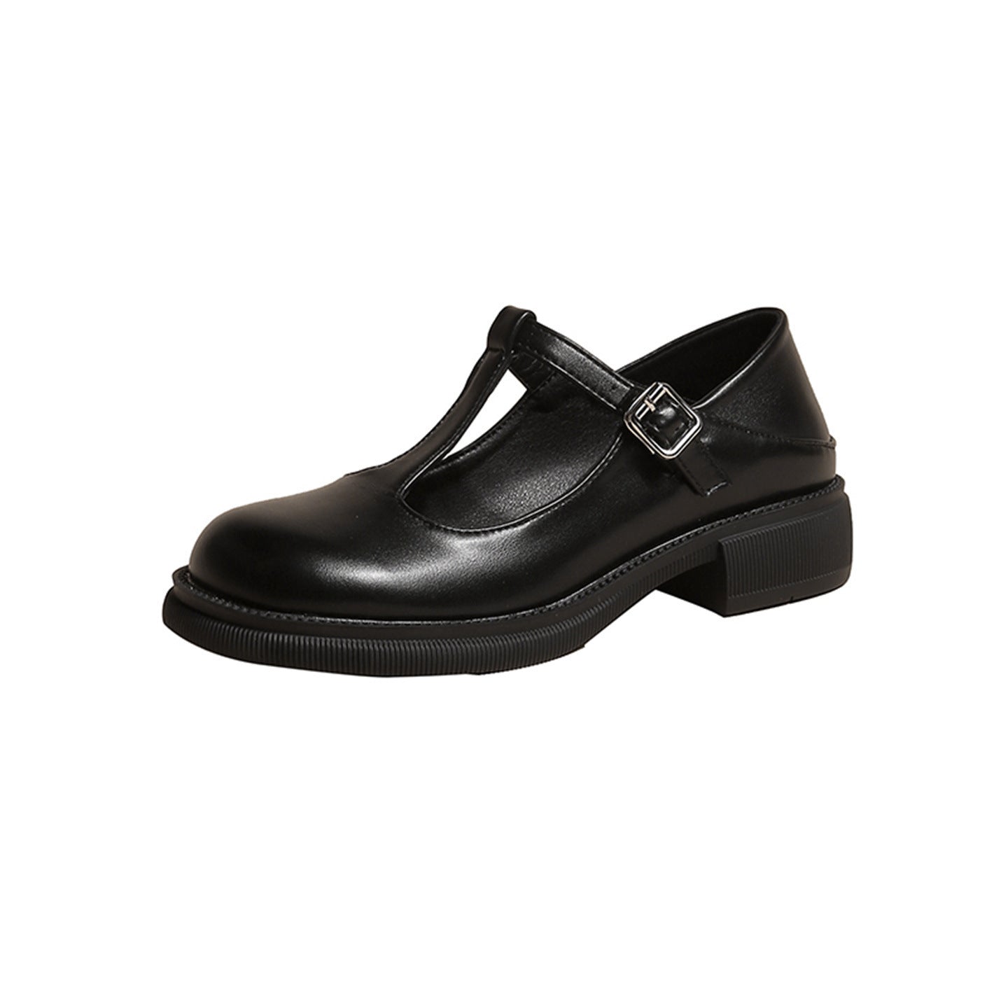 Black Women’s Shallow-Mouth Mary Jane Shoes with flat heel and buckle strap