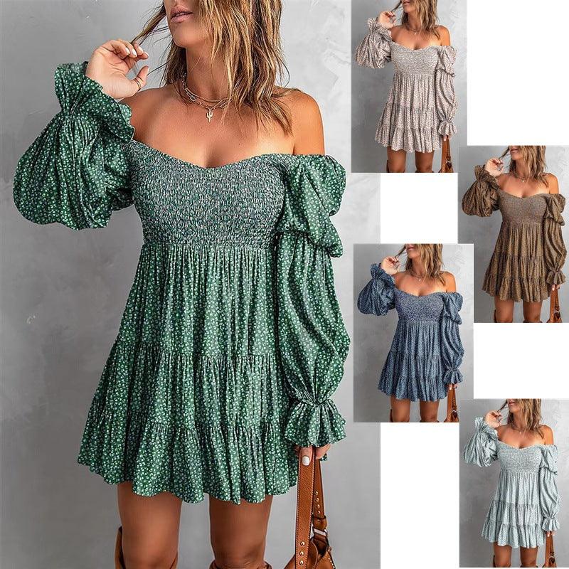 Flirty Puff Sleeve A-Line Dress | Spring & Summer Strapless Dress in various colors, showcasing playful puff sleeves and flowy mid-length skirt.