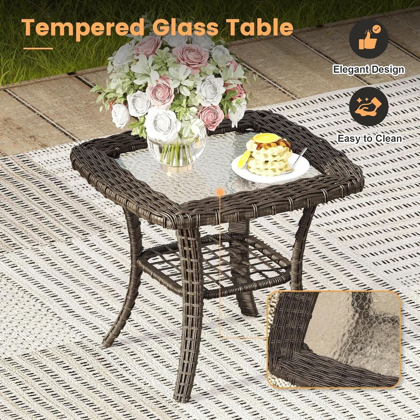 Eight Piece Outdoor Patio Furniture Set with Firepit