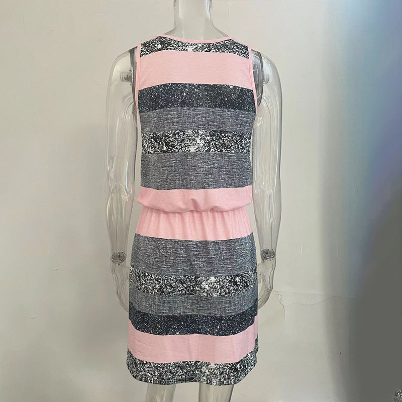 Women’s Color‑Block Striped Tie‑Waist Mini Dress