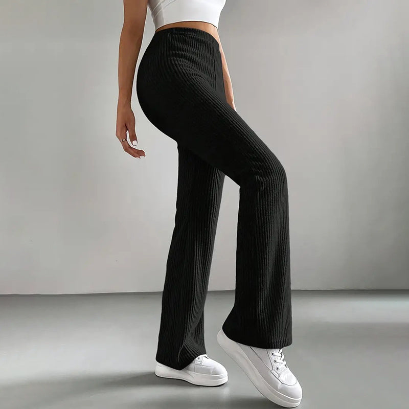 Solid Rib-Knit Pull-On Jogger Pants for Women