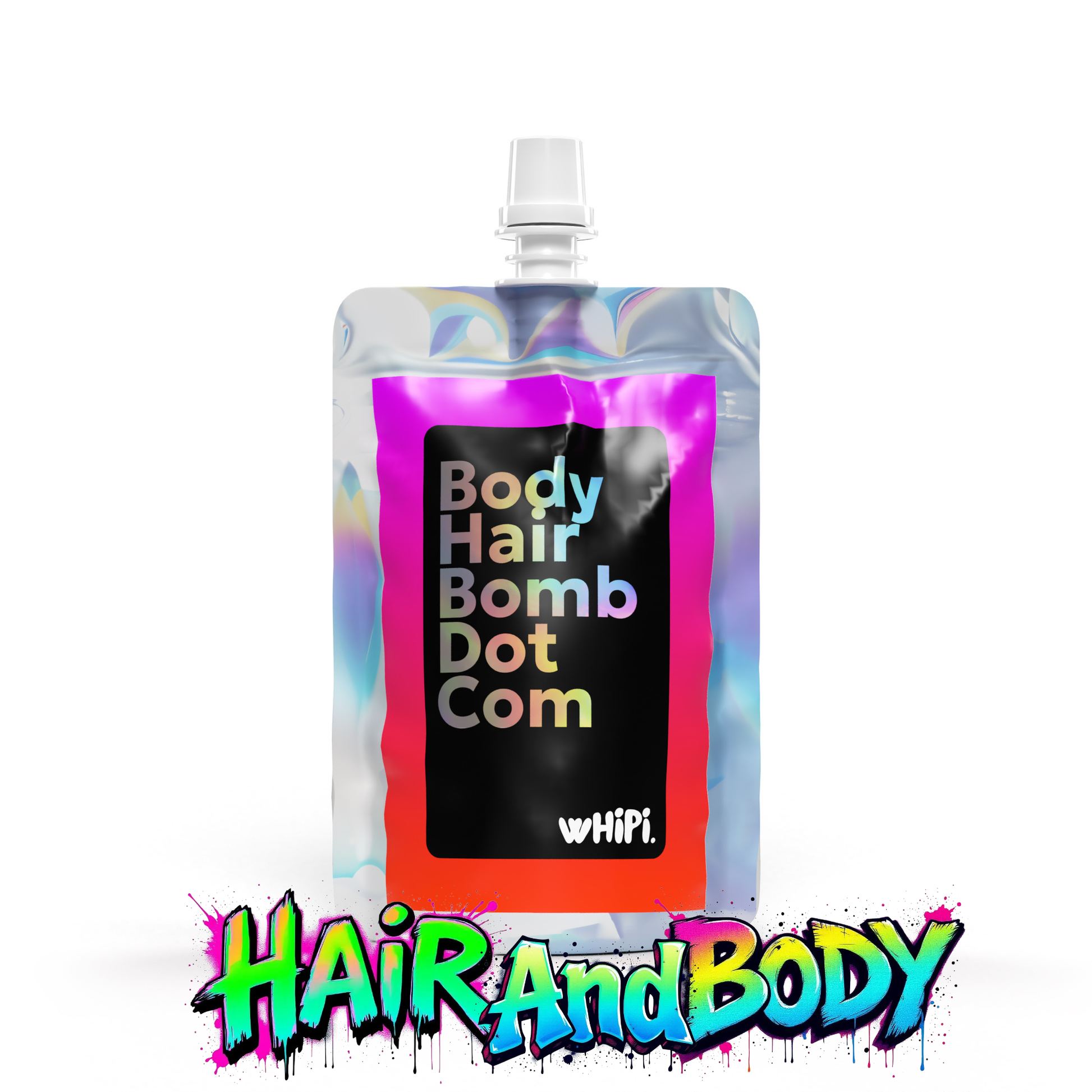Body Hair Bomb Dot Com- Everything Cream packaging front view with vibrant HairAndBody logo.