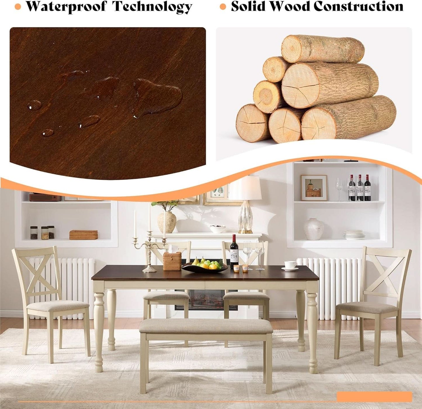 71 Inch Premium Solid Wood Dining Table Walnut Finish