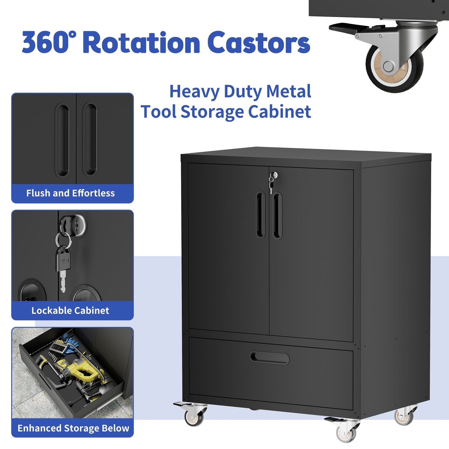 Tool Cart with Wheels, 40' H x 30' W x 20' D, Mobile Tool Cabinet with Lockable Casters & Drawer, Heavy-Duty Steel Storage Organizer for Garage, Workshop, Office - Easy 30-Min Assembly