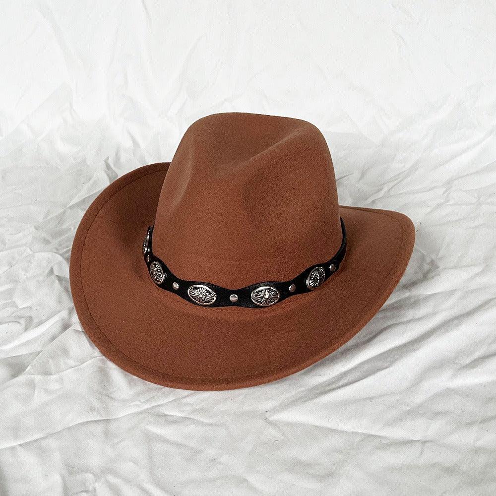 The Outlaw Western Cowboy Hat - Classic Bell Shaped Design, Durable and Stylish for All Seasons, brown with decorative band.
