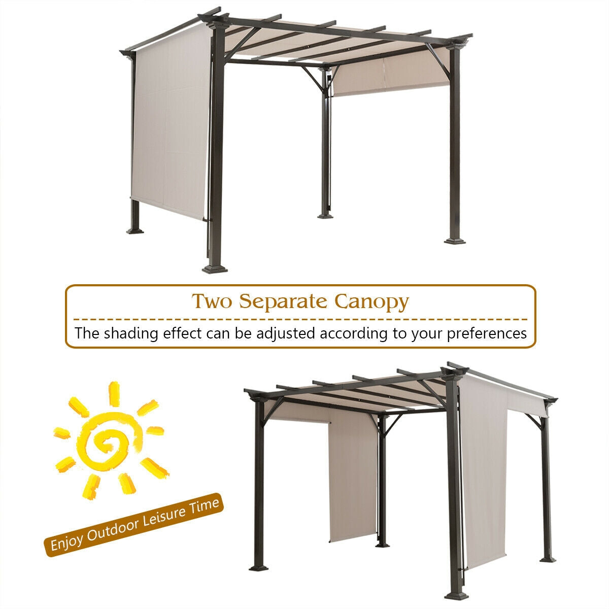 10 x 10 Feet Metal Frame Patio Furniture Shelter-Beige with adjustable waterproof canopy for outdoor shade
