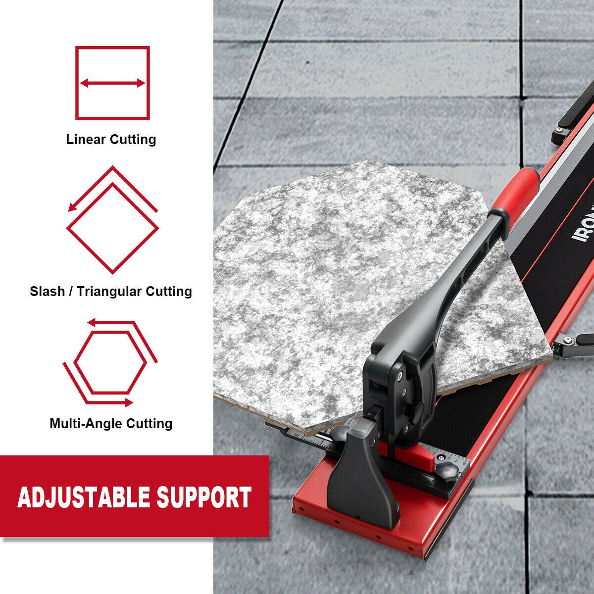 48 Inch Manual Tile Cutter Porcelain Cutter Machine with adjustable support for linear, slash, and multi-angle tile cutting.