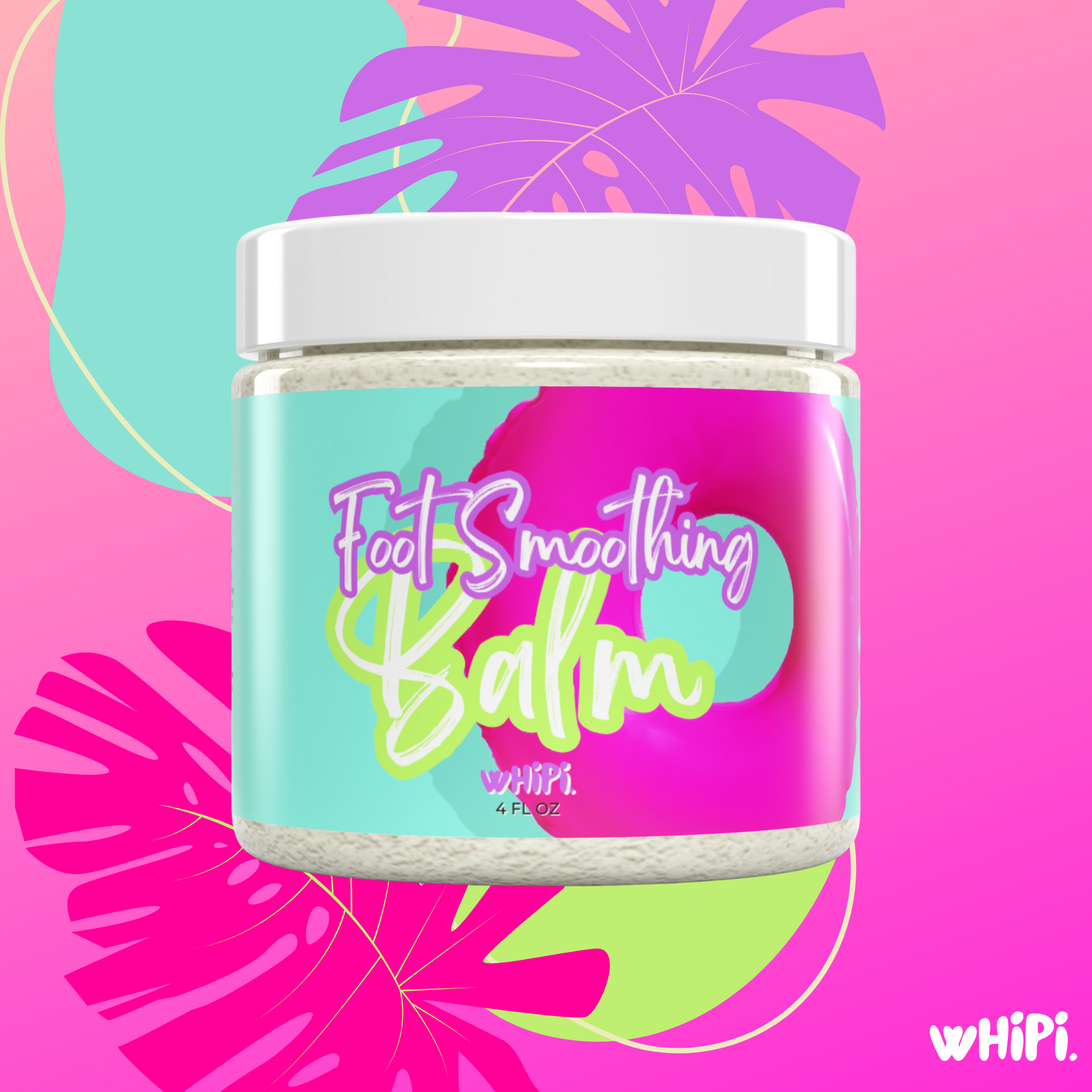 Summer Perfect Pedi Foot Balm in vibrant tropical packaging, highlighting rejuvenating formula for soft, soothed, summer-ready feet.