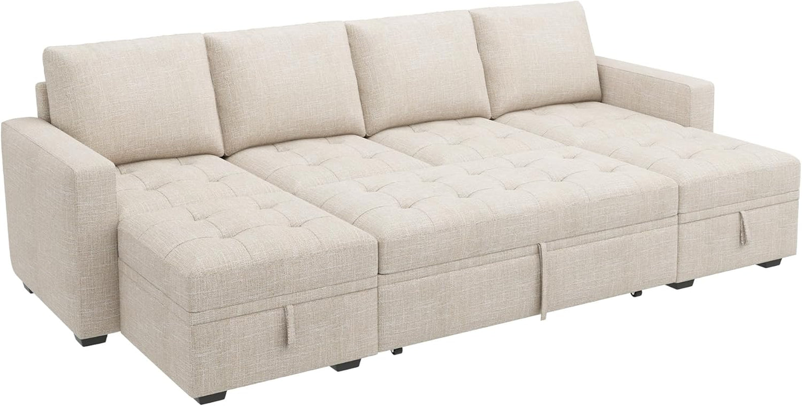 Beige Modular Sleeper Sectional Couch With Storage, versatile sofa-bed with built-in storage, ideal for modern space-saving solutions.