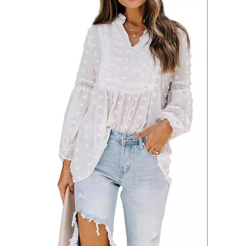 Women’s Long‑Sleeve V‑Neck Business Casual Blouse