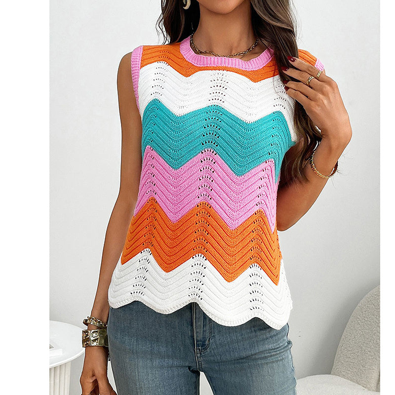 Women’s Rainbow-Striped Cropped Sweater Vest